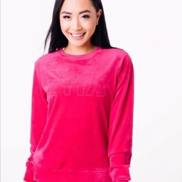 ZYIA Active Women's Fuchsia Pink Velvet Velour Sweatshirt Women's XL Activewear - Picture 2 of 9